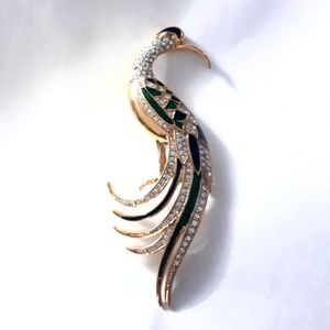 High End Large Bird of Paradise Enamel Rhinestone Pin Brooch